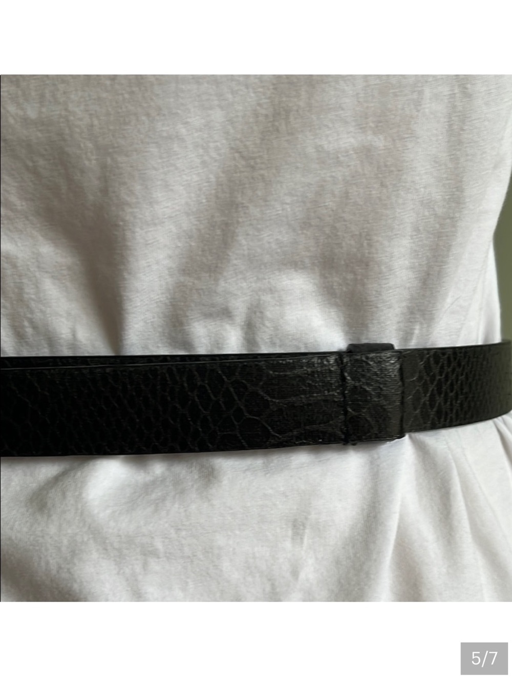 Black Leather Belt with Silver Textured Buckle - Picture 8 of 9